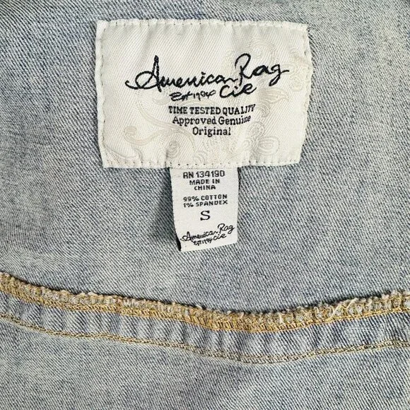 American Rag Jean Vest Medium Wash Frayed Arms Denim Vest Western - Picture 5 of 5